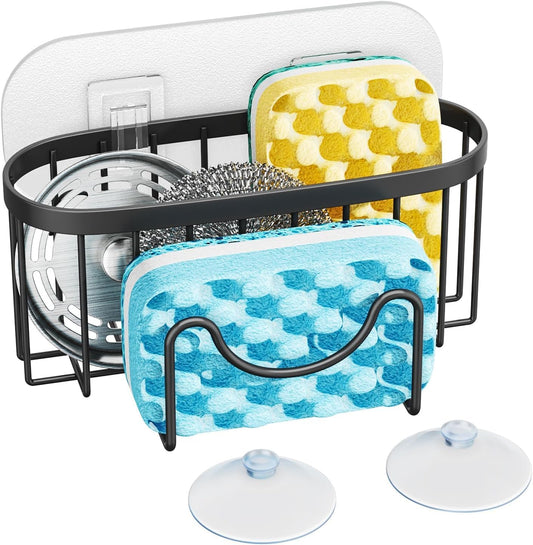 2 in 1 Kitchen Sink Caddy - SUS304 Sponge Holder for Kitchen Sink | No Drilling Kitchen Sink Organizer, Stainless Steel Kitchen Sponge Holder for Stopper, Dish Sponges, Brush