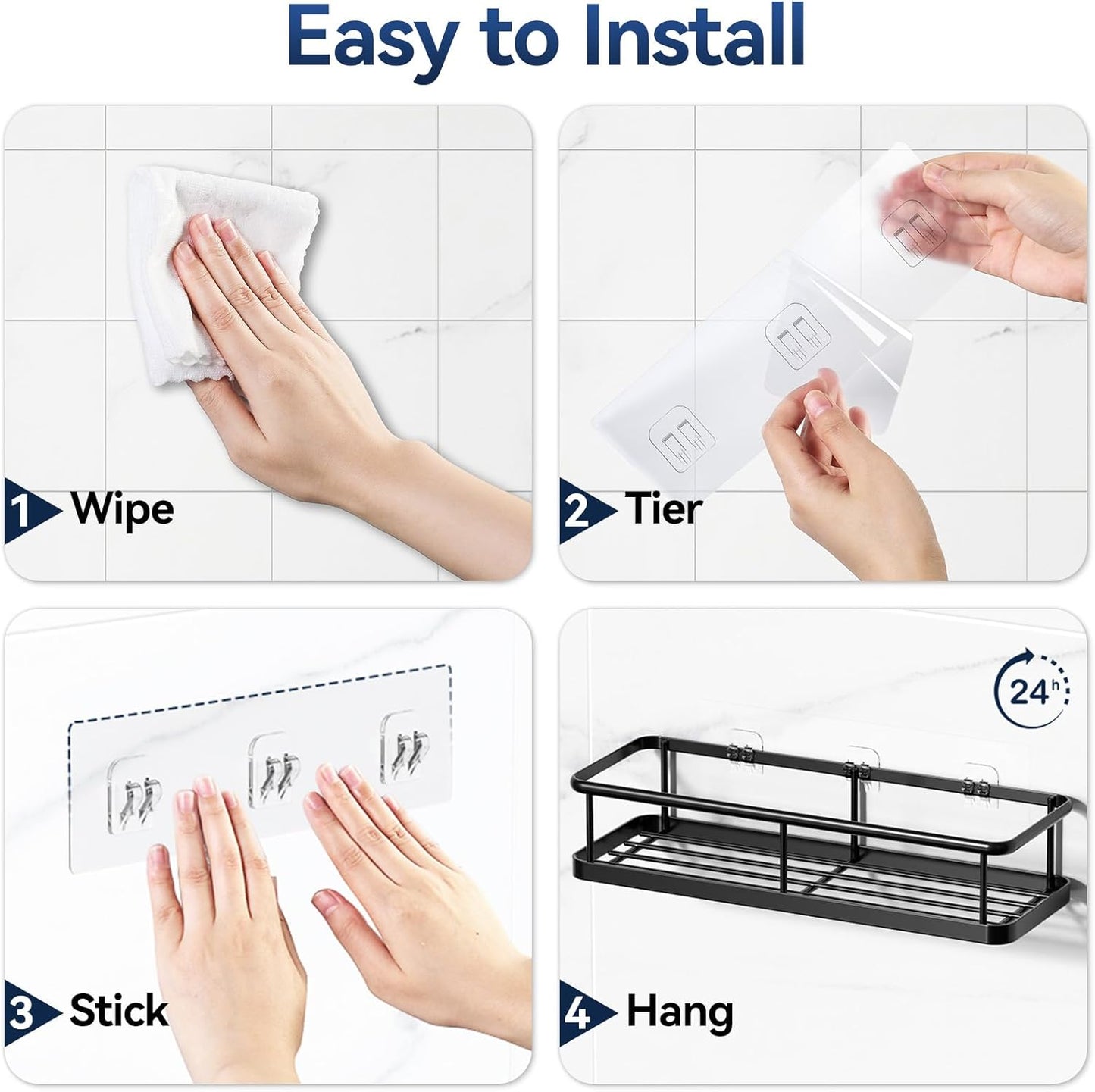 Shower Caddy Adhesive, 100% Rustproof Shower Shelves 2 Piece | Large Capacity Shower Organizer, No Drilling Bathroom Organizers and Storage