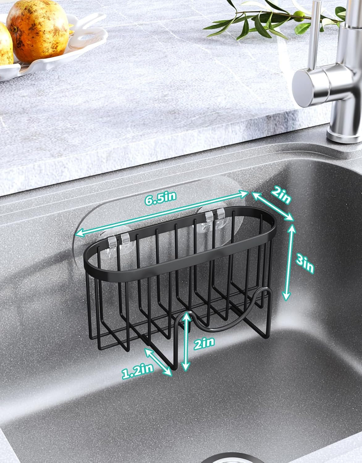 2 in 1 Kitchen Sink Caddy - SUS304 Sponge Holder for Kitchen Sink | No Drilling Kitchen Sink Organizer, Stainless Steel Kitchen Sponge Holder for Stopper, Dish Sponges, Brush