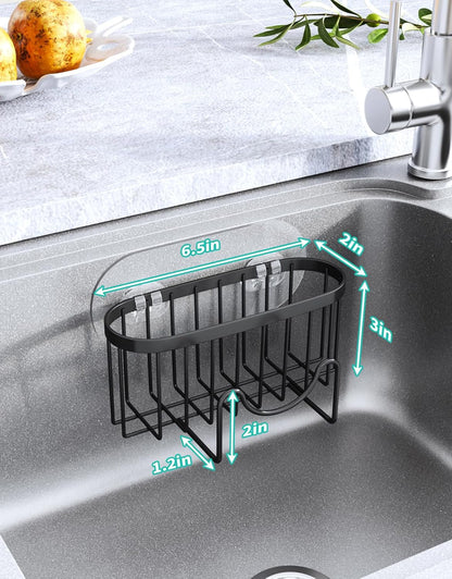 2 in 1 Kitchen Sink Caddy - SUS304 Sponge Holder for Kitchen Sink | No Drilling Kitchen Sink Organizer, Stainless Steel Kitchen Sponge Holder for Stopper, Dish Sponges, Brush