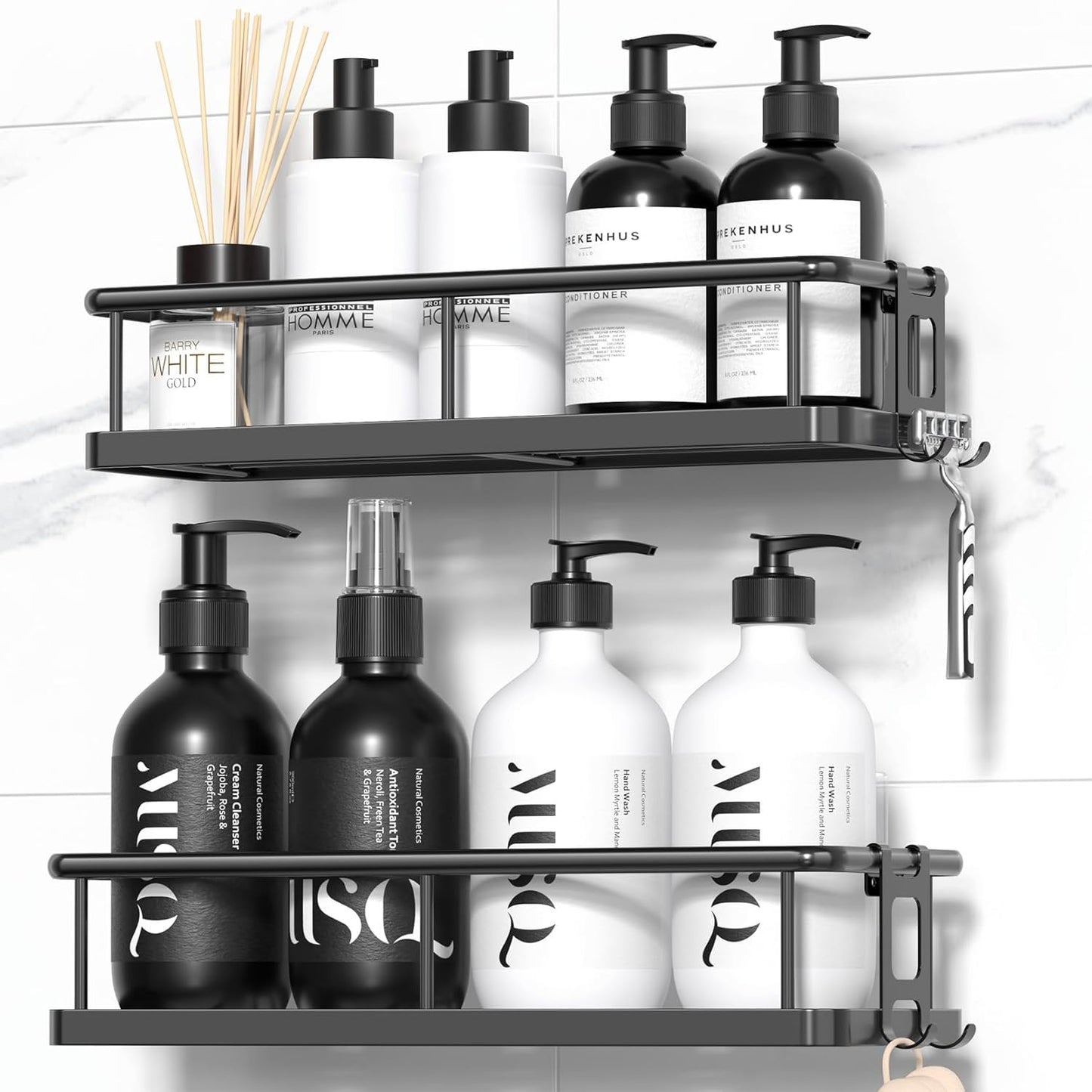 Shower Caddy Adhesive, 100% Rustproof Shower Shelves 2 Piece | Large Capacity Shower Organizer, No Drilling Bathroom Organizers and Storage