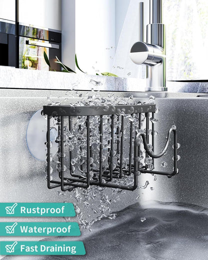 2 in 1 Kitchen Sink Caddy - SUS304 Sponge Holder for Kitchen Sink | No Drilling Kitchen Sink Organizer, Stainless Steel Kitchen Sponge Holder for Stopper, Dish Sponges, Brush